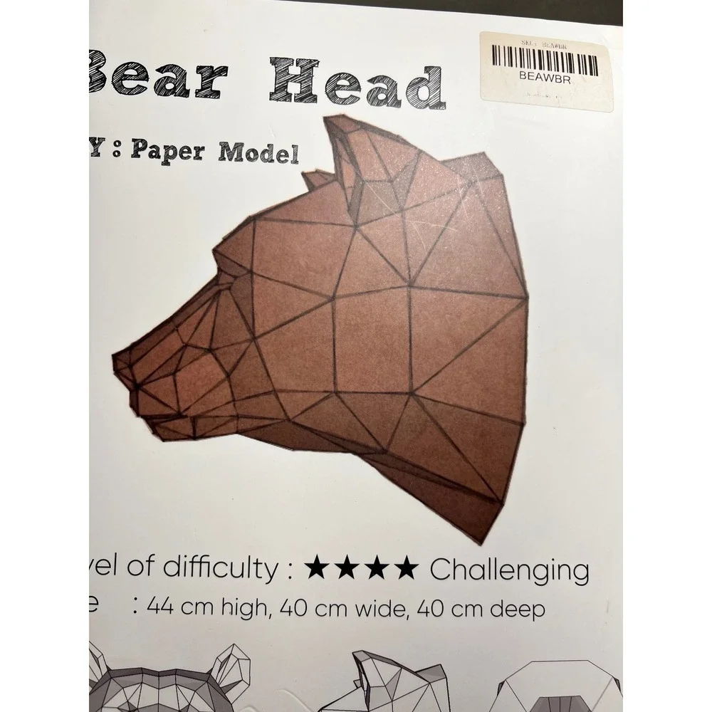 Papercraft World Bear Head DIY Paper‎ Model Brown 3D Geometric Wall Art BEAWBR